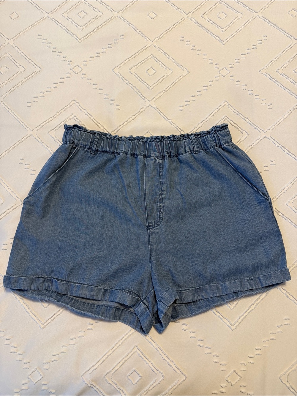 Velvet Heart High-Waist Elastic Denim Shorts - Blue